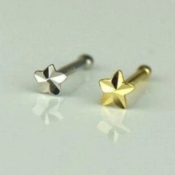 14K Solid Gold Diamond Cut Star Nose Ring Stud for Womens Ladies Nose Pi… - Picture 1 of 5